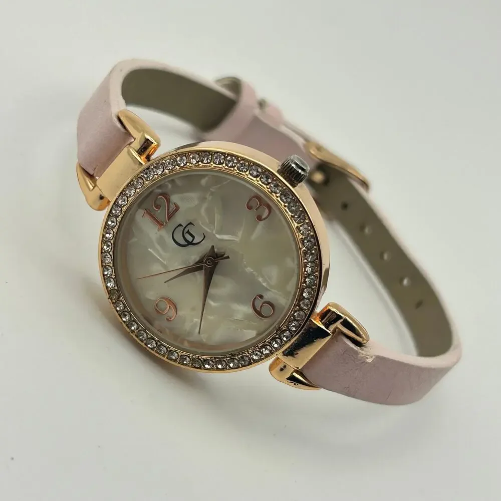 Gold Coast Mother Pearl Dial Crystal Accents Pink Leather Women’s Watch